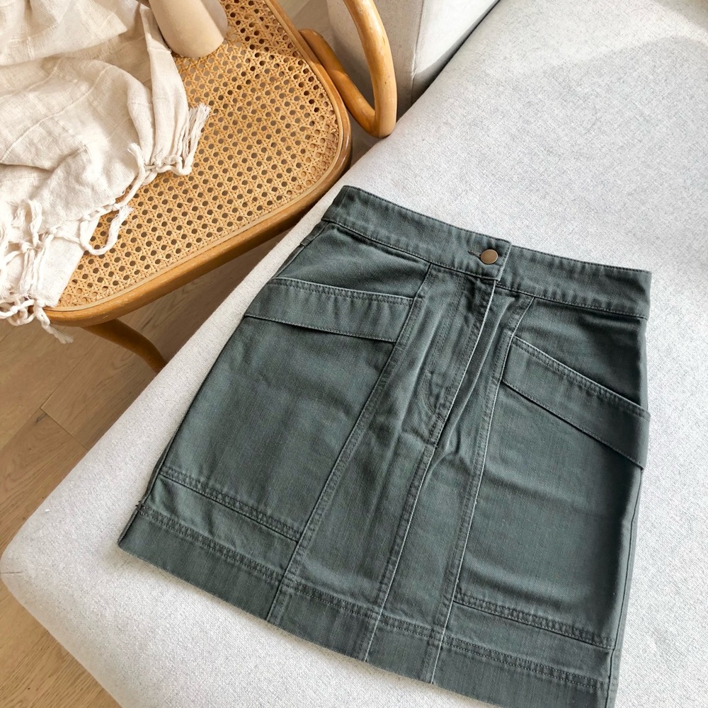 Preppy High Waisted Mini Skirt 100% Cotton Green Academia Schoolgirl XS Fit